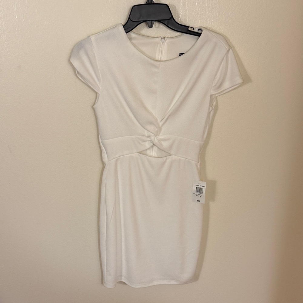 B Darlin White Twist-Front Cap Sleeve Midi Dress